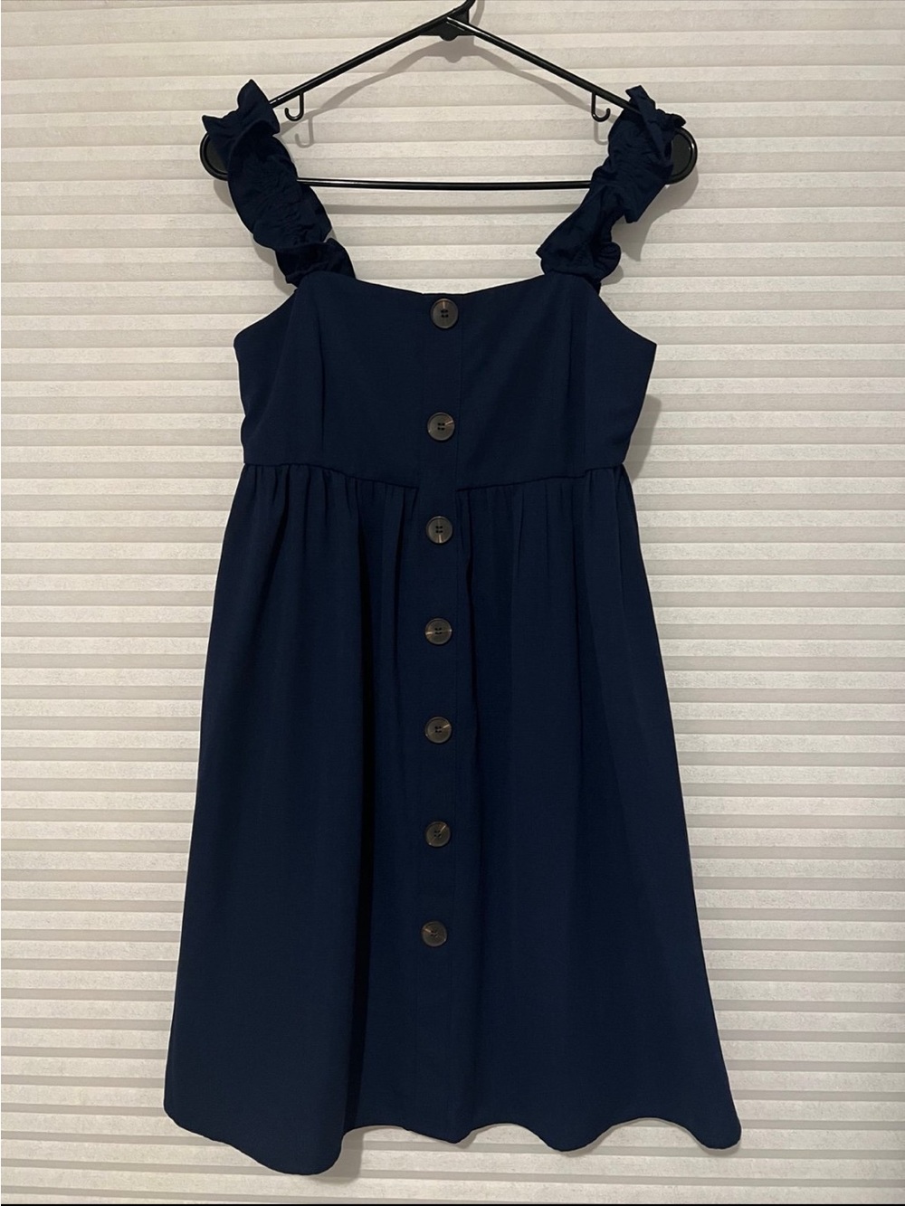 Staccato Navy Ruffled-Strap Button-Front Dress